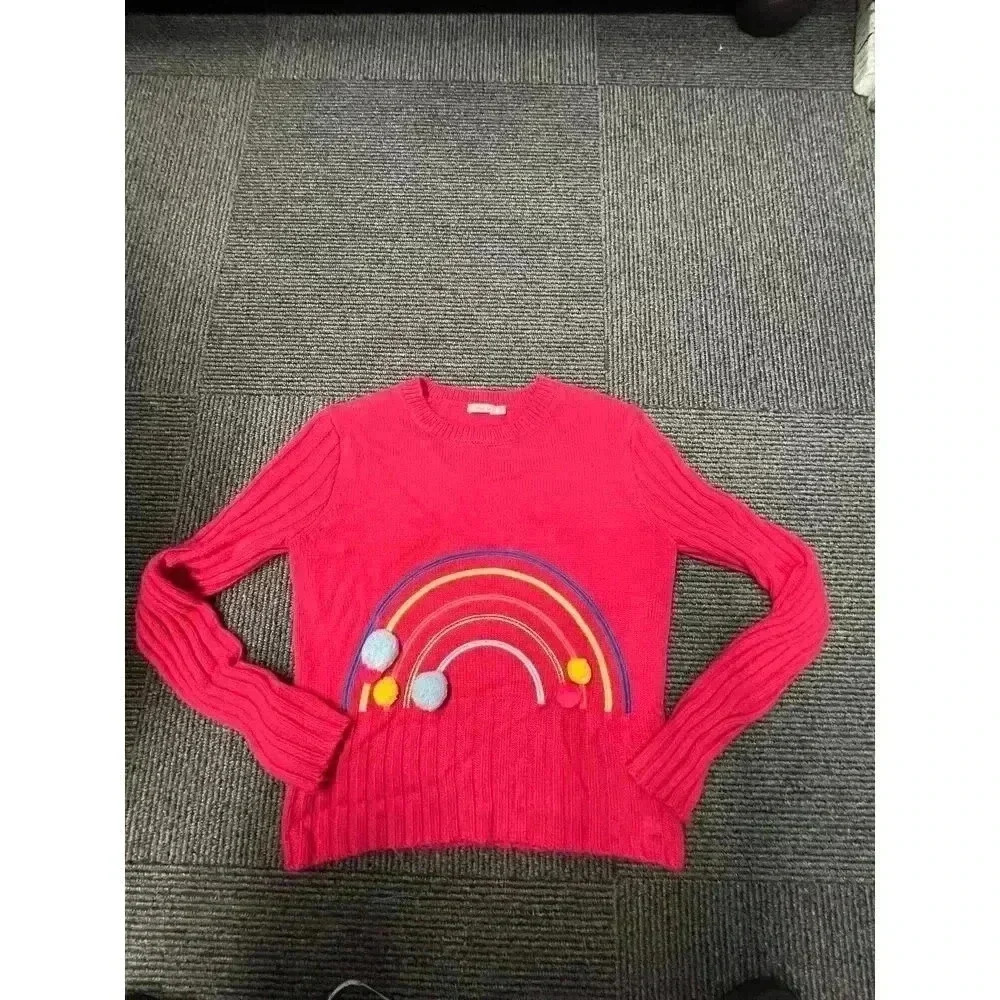 BillieBlush Rainbow Pom Pom Knit Sweater Design Hot Pink 12 girls